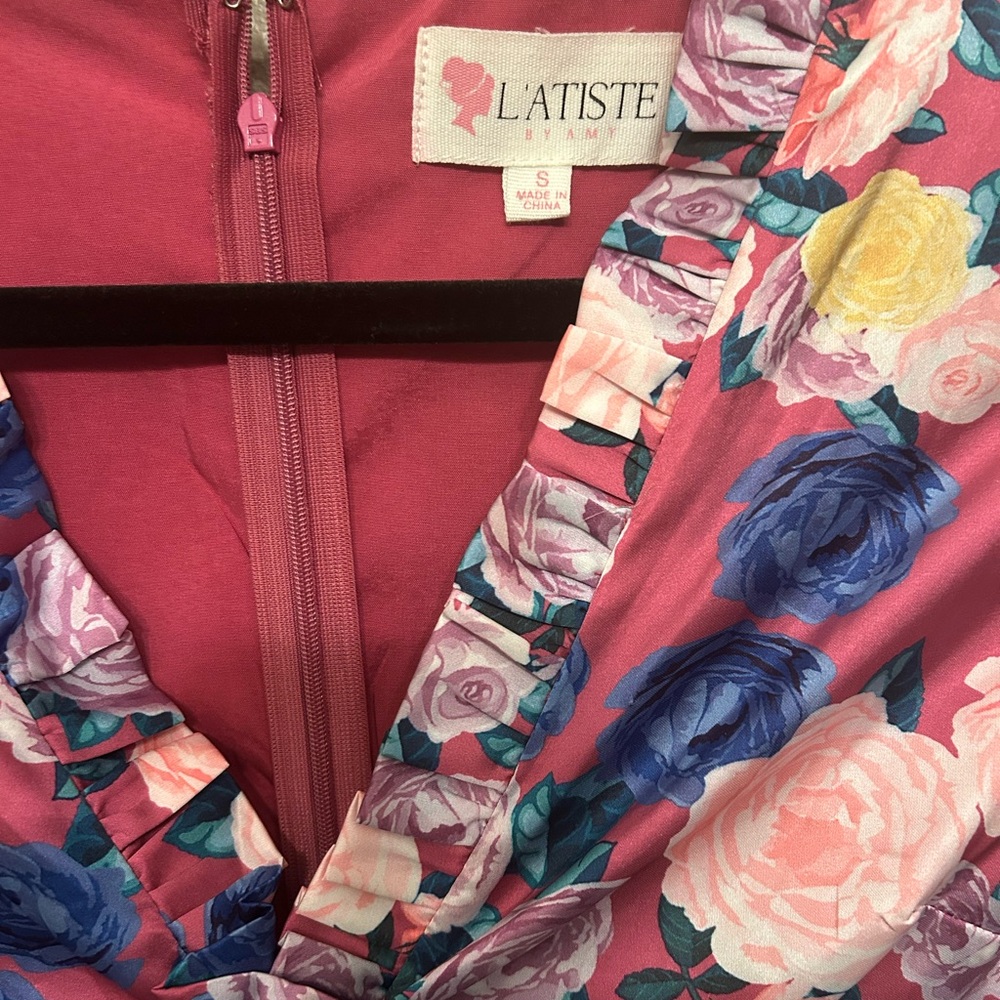 L'ATISTE Floral Long Sleeve Dress - Pink and Blue - Picture 4 of 5